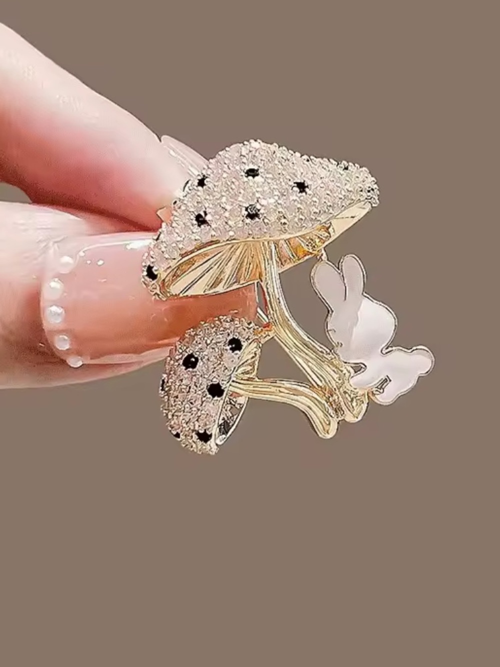 Anthropologie Gold-Tone Crystal Mushroom & Bunny Pin